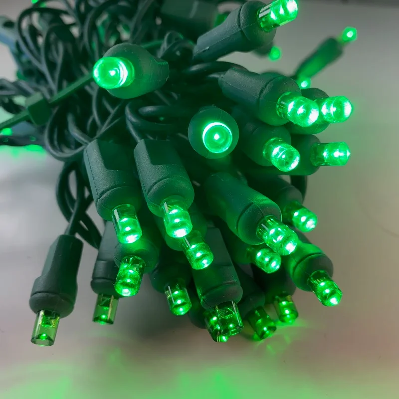 50-light  5mm Green LED Christmas Lights, Green Wire 6" Spacing