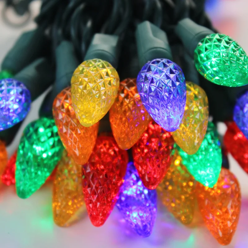 50-light  C6 Multicolor LED Christmas Lights, 4" Spacing Green Wire