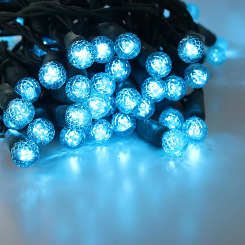 70-light G12 Teal LED Christmas Lights, 4" Spacing Green Wire