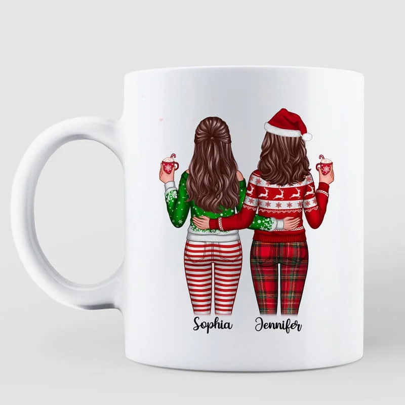 Besties Sisters Forever Christmas Besties Standing Back View Personalized Mug