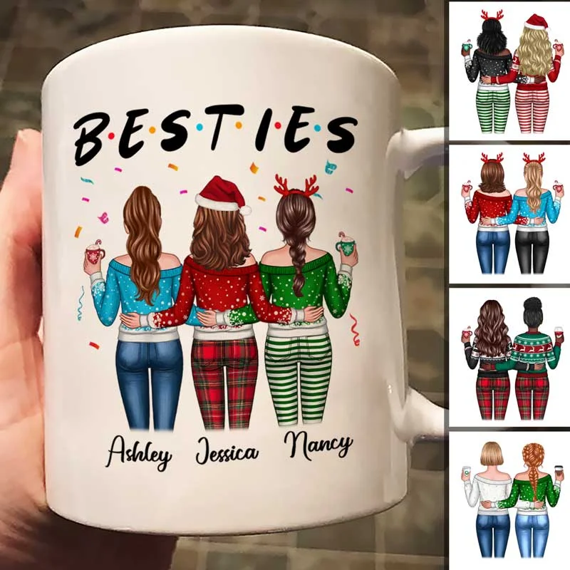 Besties Sisters Friends Back View Christmas Personalized Mug