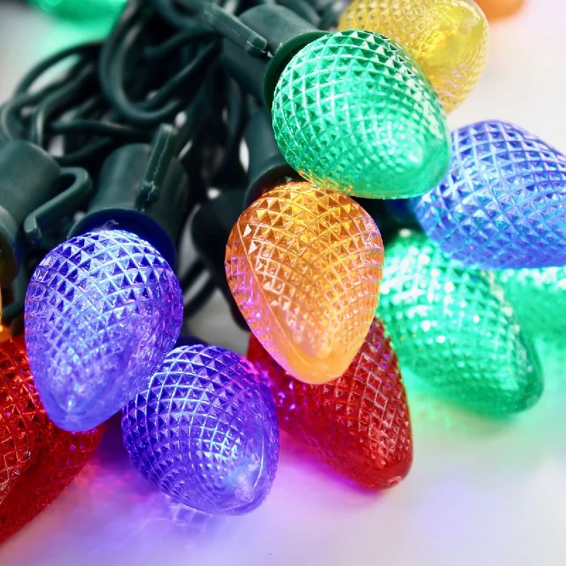 25-light C7 Multicolor LED Christmas Lights, 8" Spacing Green Wire