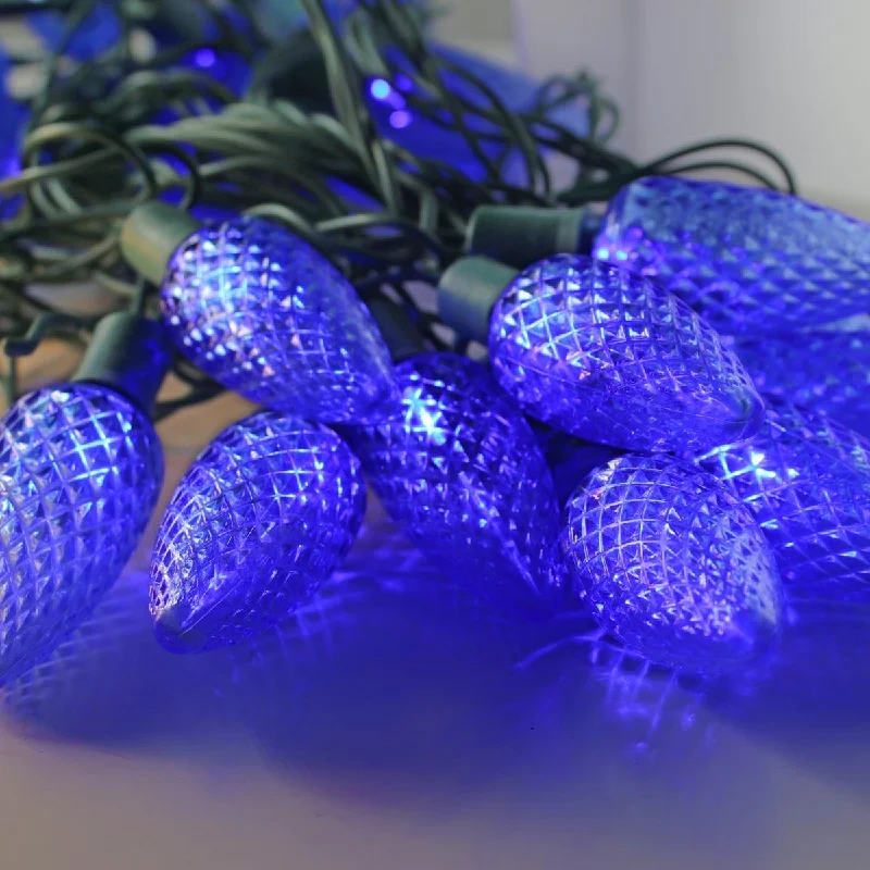 25-light C9 Blue LED Christmas Lights, 8" Spacing Green Wire