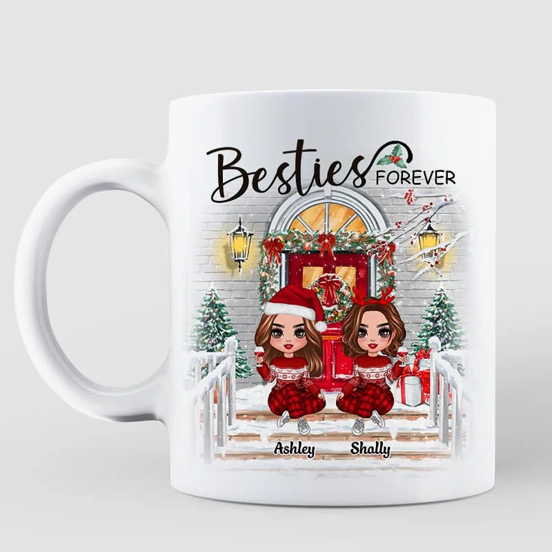 Christmas Best Friends Sisters Front Porch Personalized Mug