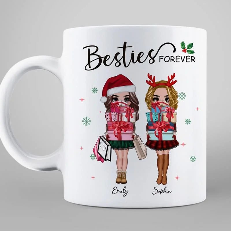 Christmas Best Friends Sisters Shopping Girls Personalized Mug