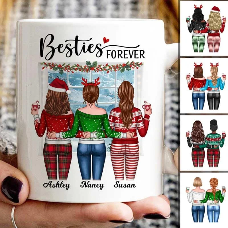 Christmas Besties Back View By Window Personalized Mug