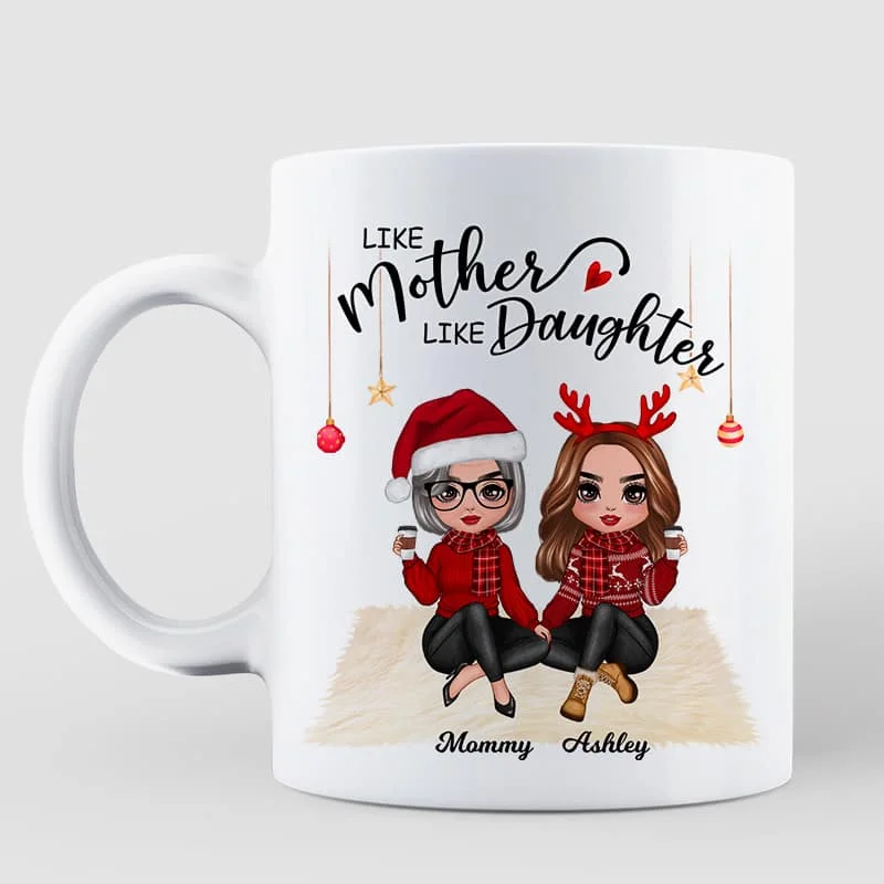 Christmas Doll Women Sitting Mother And Daughters Personalized Mug