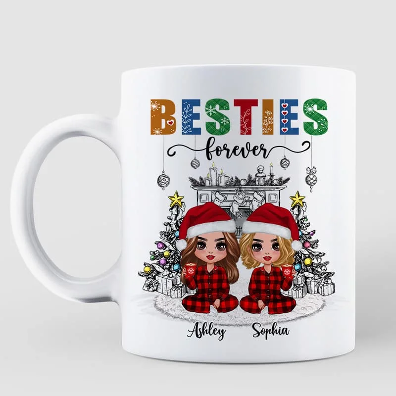 Christmas Outline Background Doll Besties Personalized Mug