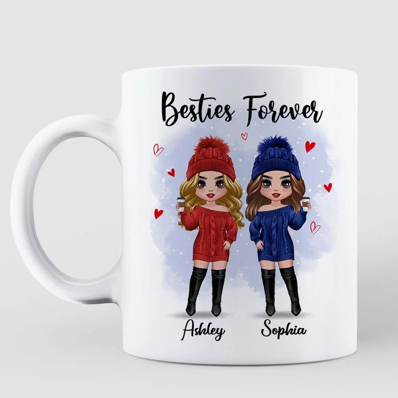 Christmas Standing Doll Besties In Snow Personalized Mug