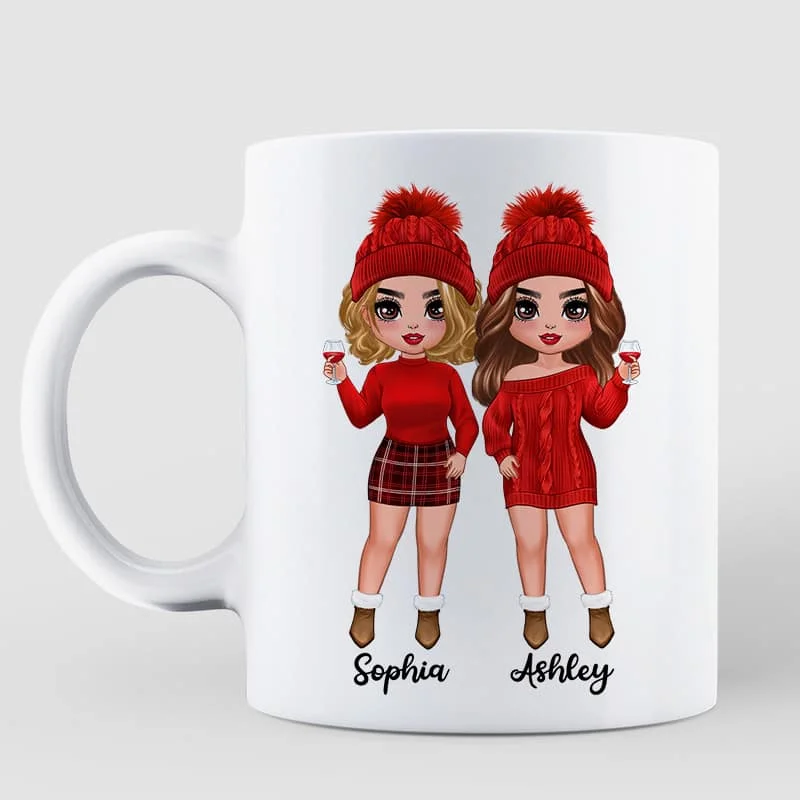 Christmas Wreath Doll Besties Standing Personalized Mug