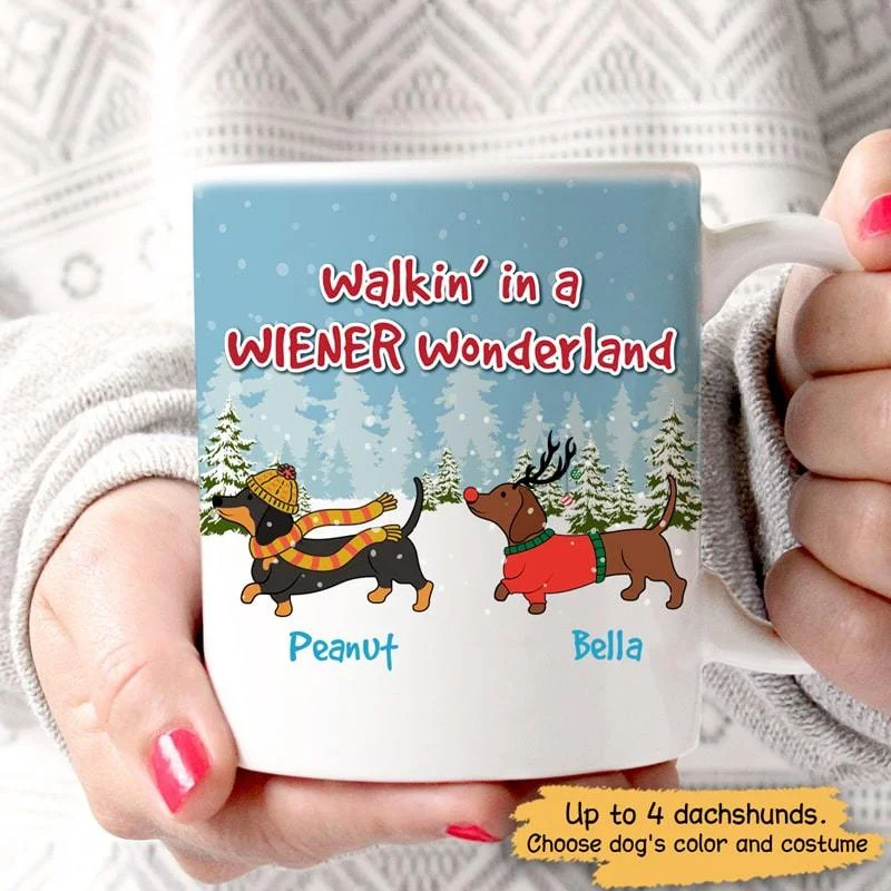 Christmas Dog Dachshund Wiener Wonderland Personalized Dog Christmas Coffee Mug