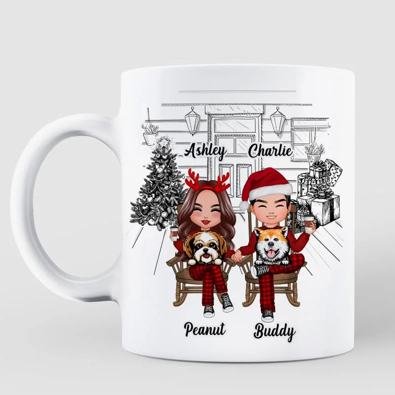 Couple And The Dogs Front Porch Personalized Christmas Mug