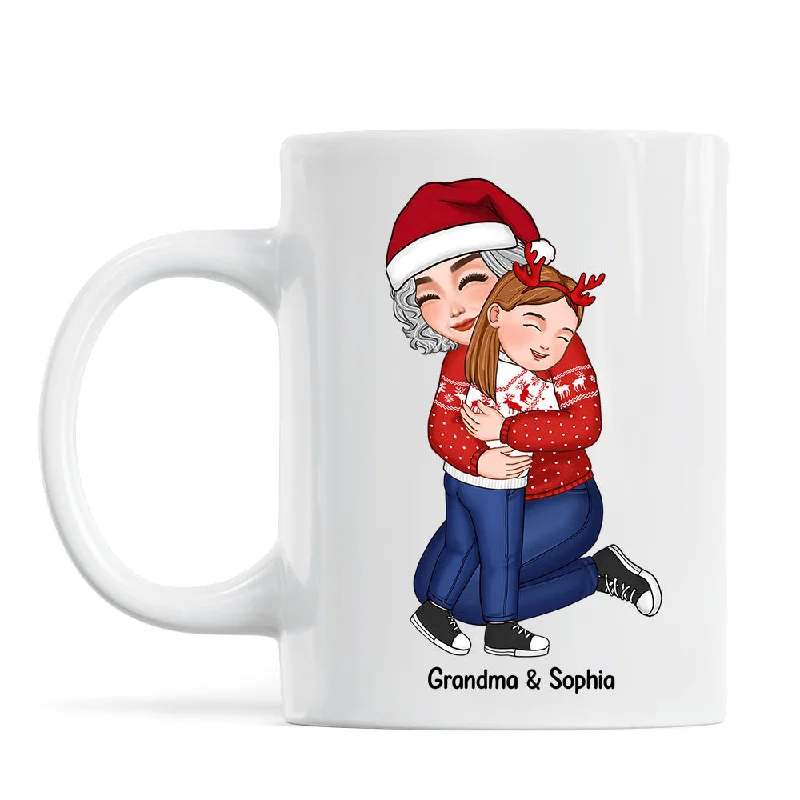 Cute Grandma Hugging GrandKid Christmas Gift For Granddaughter Grandson Personalized Mug