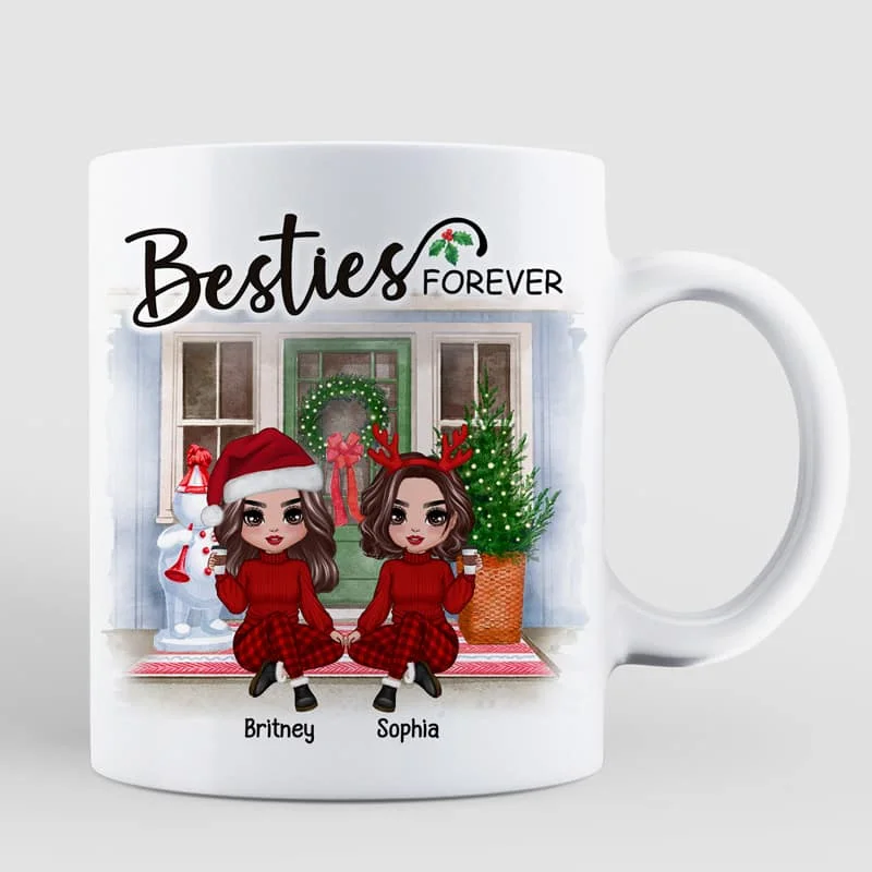 Doll Best Friends Sisters Christmas Front Door Personalized Mug