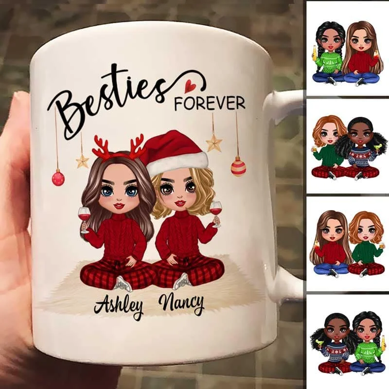 Doll Besties Christmas Checkered Pants Personalized Mug