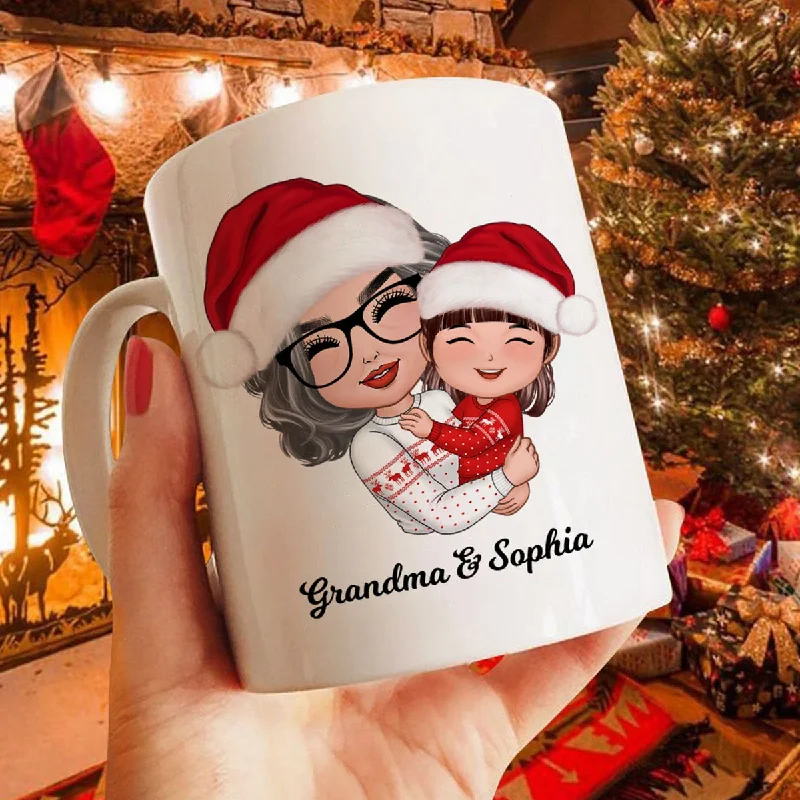 Doll Grandma Mom Hugging Kid Christmas Gift For Granddaughter Grandson Personalized Mug