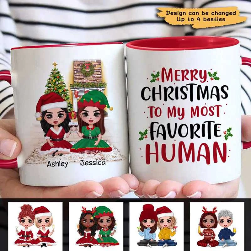 Doll Besties Sisters Sitting Christmas Personalized Mug