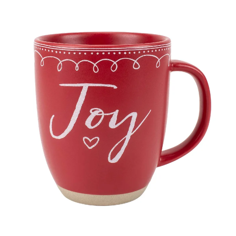 Elanze Designs Joy Raw Clay Bottom Red 13 ounce Ceramic Christmas Coffee Mug