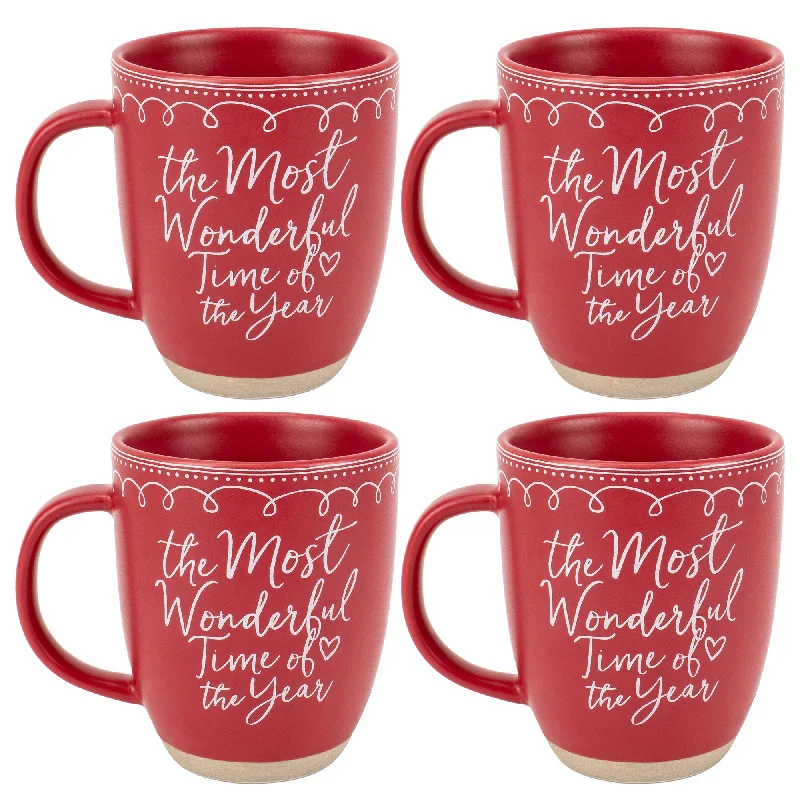 Elanze Designs Wonderful Raw Clay Bottom Red 13 ounce Ceramic Christmas Coffee Mugs Set of 4