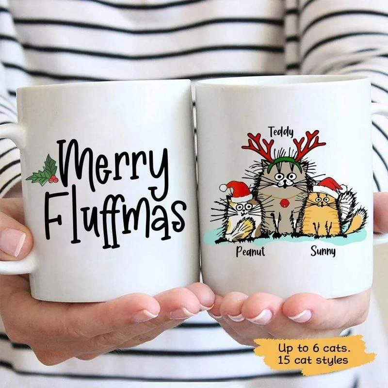 Fluffy Cat Christmas Personalized Cat Coffee Mug