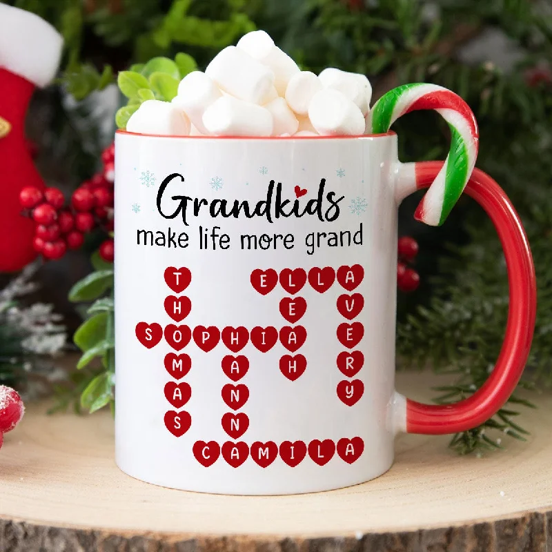 Grandkids Make Life Grand Crossword Puzzle Art Christmas Gift For Grandma Personalized Mug