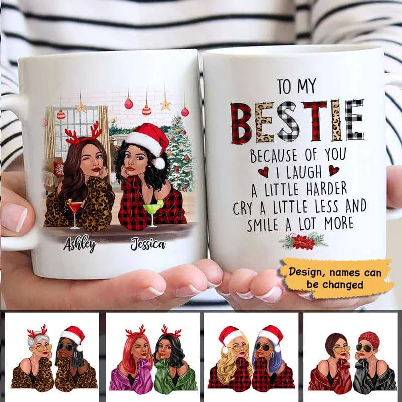 Leopard Checkered Christmas Fashion Besties Personalized Mug