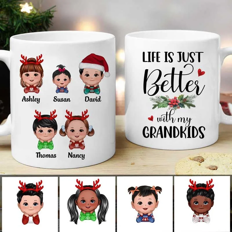 Life Is Better With Grandkids Chin On Hands Christmas Personalized Mug