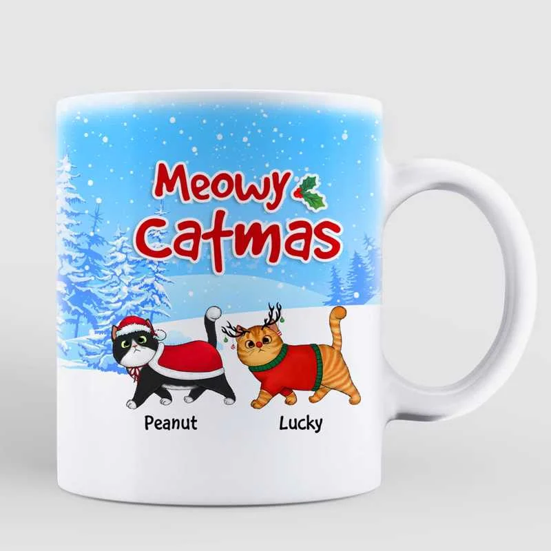 Meowy Catmas Fluffy Cat In Winter Christmas Personalized Mug