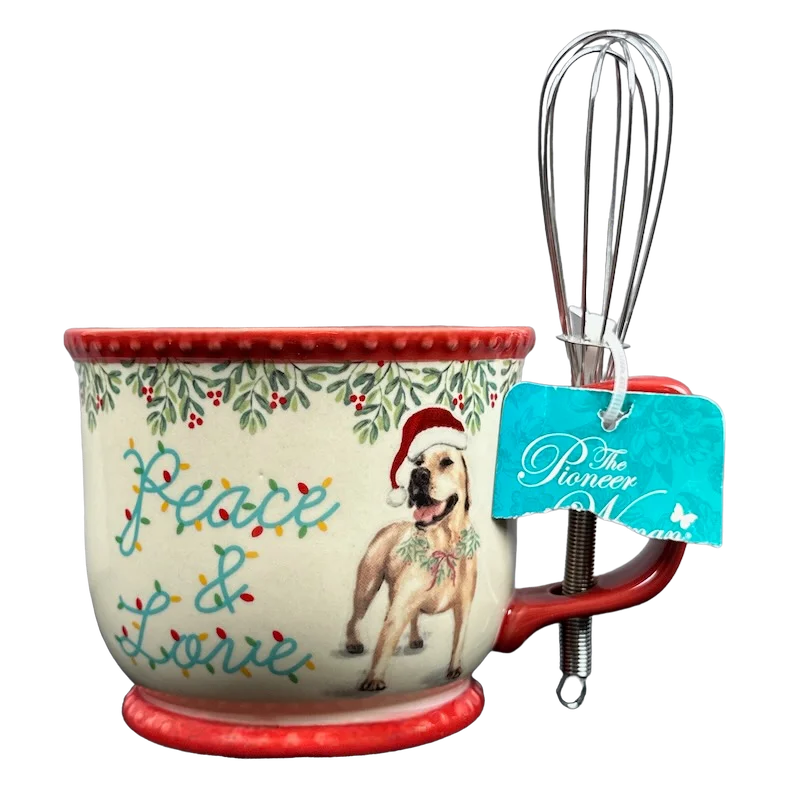 Peace & Love Christmas Dog Mini Whisk And Mug The Pioneer Woman