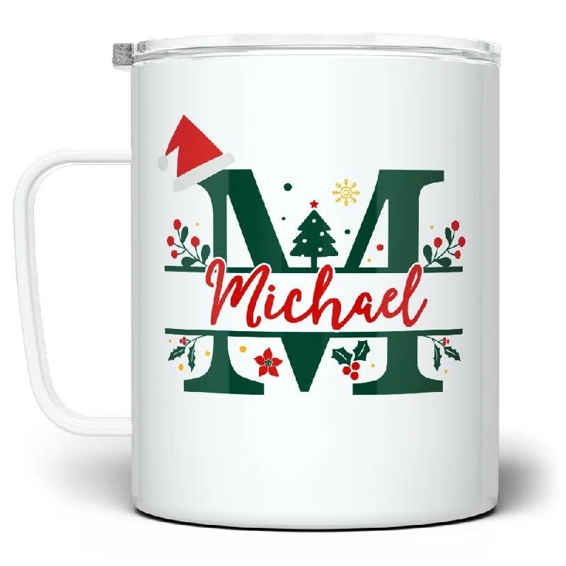 Personalized Christmas Name and Initial Insulated Travel Mug