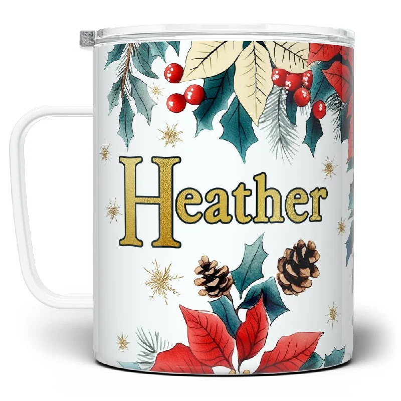 Personalized Name Christmas Floral Insulated Travel Mug