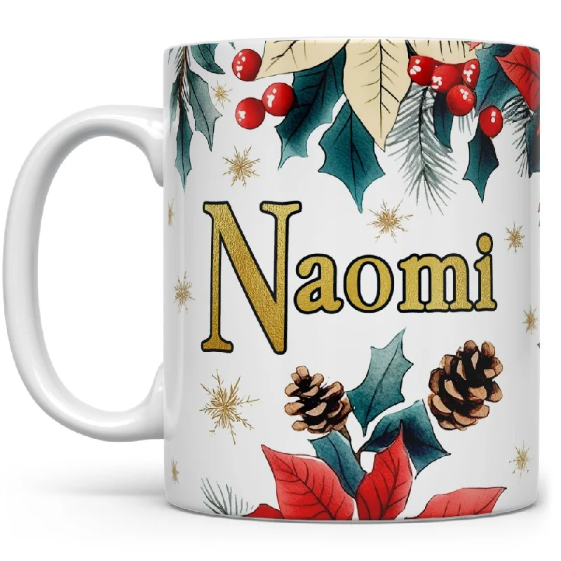 Personalized Name Christmas Floral Mug