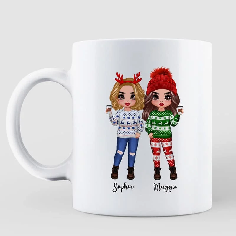 To My Bestie Christmas Standing Doll Besties In Snow Personalized Mug