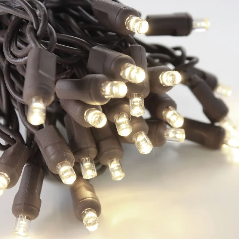 50-light  5mm Warm White LED Christmas Lights, 4" Spacing Brown Wire