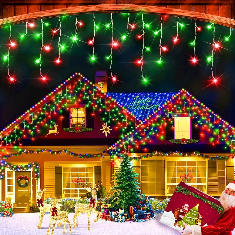 132ft Outdoor Christmas Lights, 1280 LED Fairy Lights with 8 Modes, 240 Drops, Timer & Memory Function.