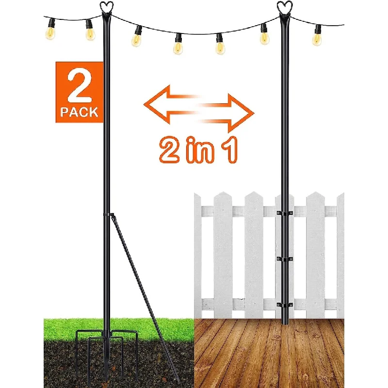 2 Pack 9.8FT String Light Poles with Hook for Hanging String Lights for Garden Party Patio Christmas Wedding