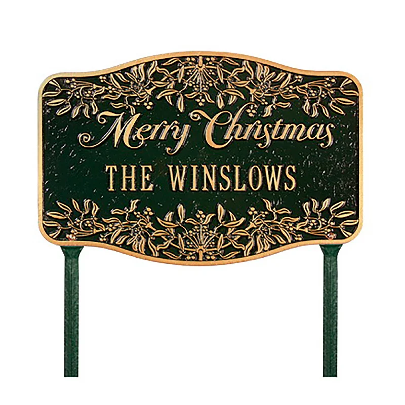 American-Made Personalized Merry Christmas Yard Sign In Cast Aluminum