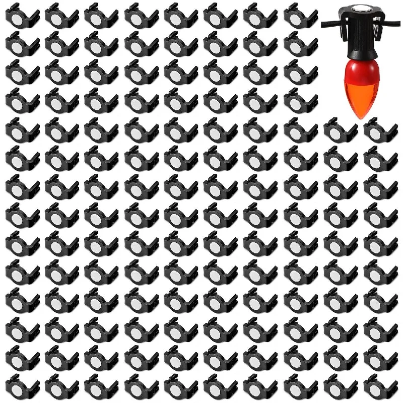 Magnetic C9 Socket Clips Magnetic Christmas Light Clips for Outdoor Patio Lighting (Black Round,200 Pieces)