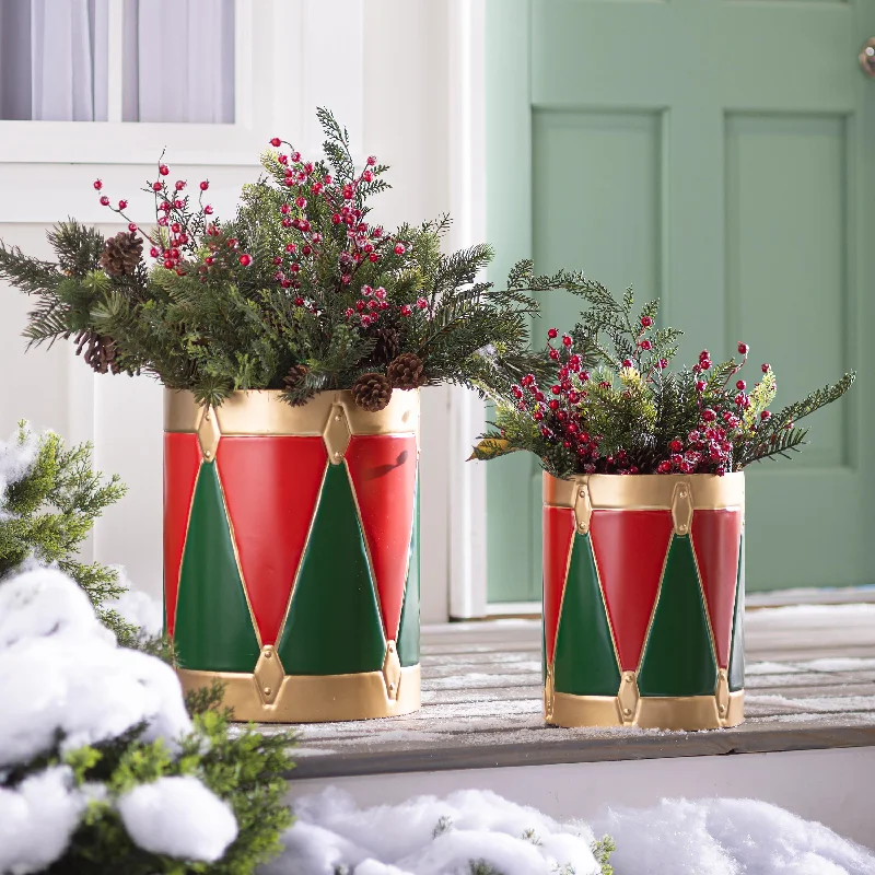 Indoor/Outdoor Christmas Drum Planters, Set of 2