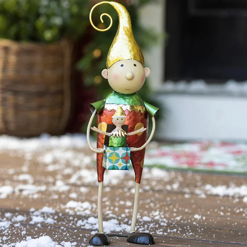 Metal Elf With Yellow Hat Christmas Garden Statue