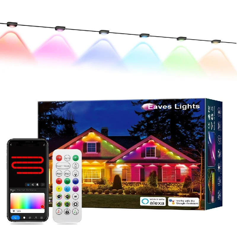 Outdoor Lights, Smart RGB Christmas Lights Outdoor Waterproof 180ft with 132 LED Lights, App Control, DIY Colors (Black)