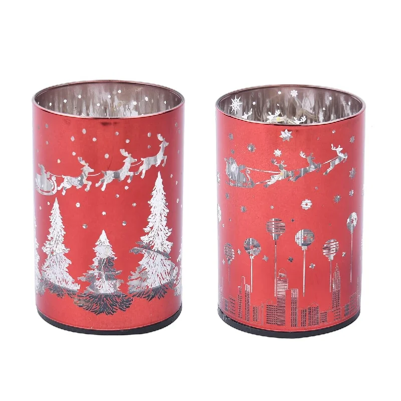 Set of 2 Christmas Tree and Deer Pattern LED Lantern Home Decorative