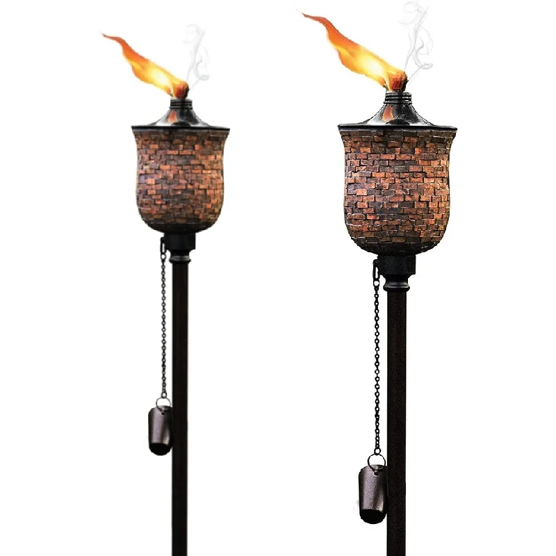 2 Pcs 64" Mosaic Garden Torch for Outdoor Backyard Patio Christmas Decoration Lighting Flame 4-in-1 Metal Casted- By Deco Window