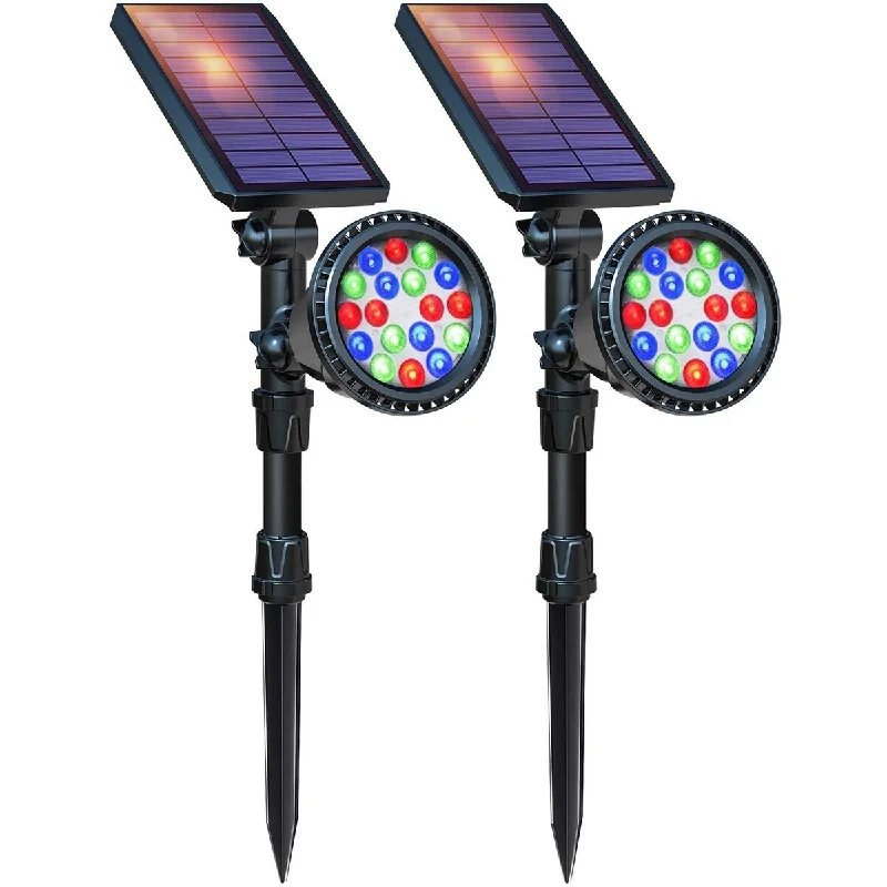 600LM Bright Color Solar Spot Lights, 2-in-1 Solar Landscape Lights Waterproof Christmas Decorative Flood Lighting, 2 Pack