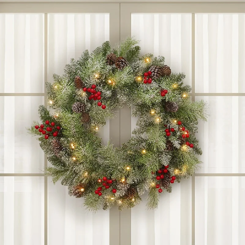 Maypex 24'' Lighted Faux Christmas Wreath - Green - 24.00" L x 24.00" W x 5.00" H