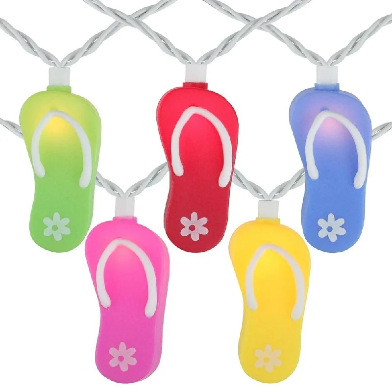 Set of 10 Summertime Beach Flip Flop Patio and Garden Novelty Christmas Lights - White Wire