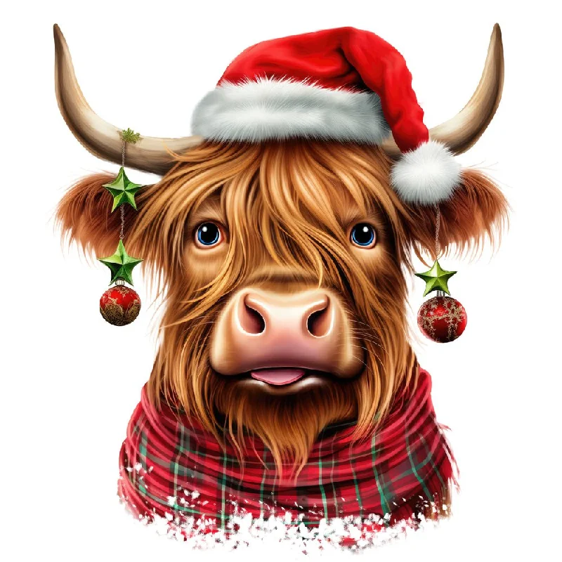 Christmas Spirit Highland Cows 1 Fabric Panel