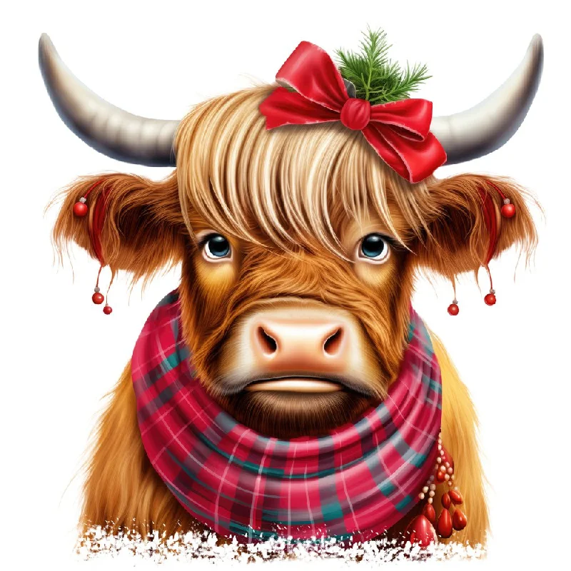 Christmas Spirit Highland Cows 7 Fabric Panel