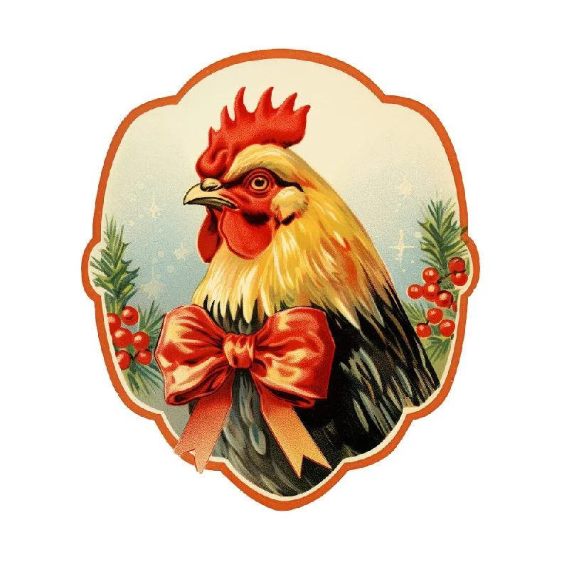 Old School Christmas Farm Rooster Portrait Fabric Panel