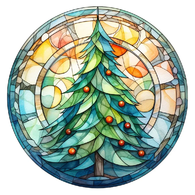 Stained Glass Christmas Tree 2 Fabric Panel